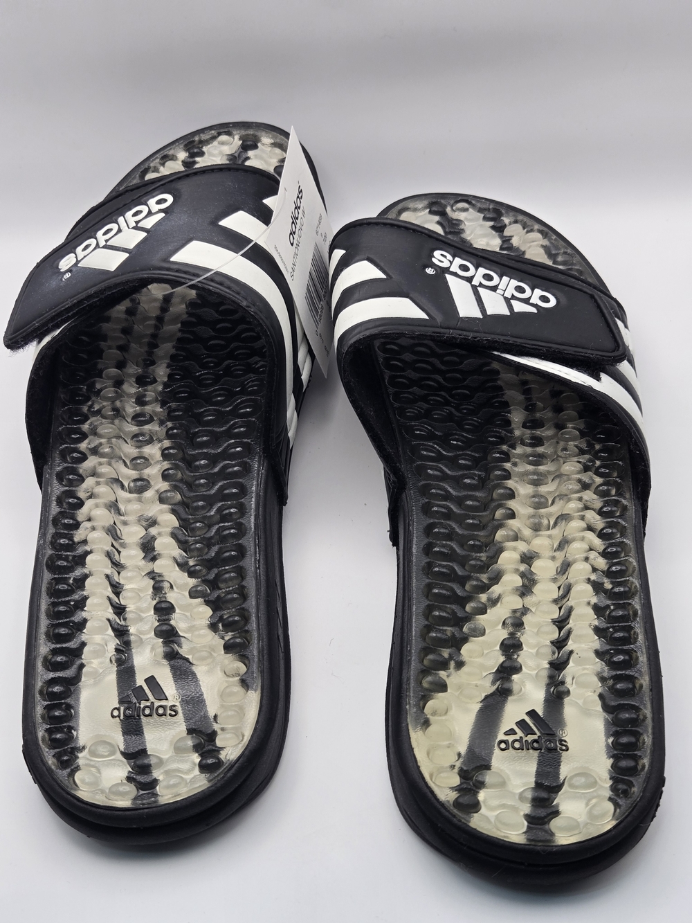 Vintage Adidas Adissage Art# 671459 Black White Sandals Slides Men's Size 9-NWT - Picture 3 of 7